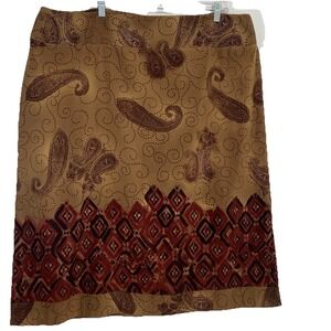 Requirements Brown Print Midi Skirt 22W Business Casual Western Boho